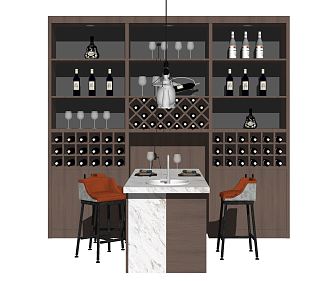 Modern Bar Chair Combination Wine Cabinet Bar 3d model