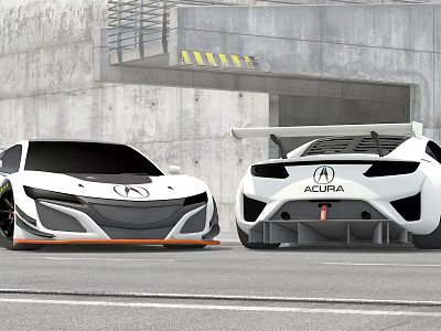 Acura White Sports Cars Featuring Sleek Design Rear Spoiler And Modern Racing Style 3d model