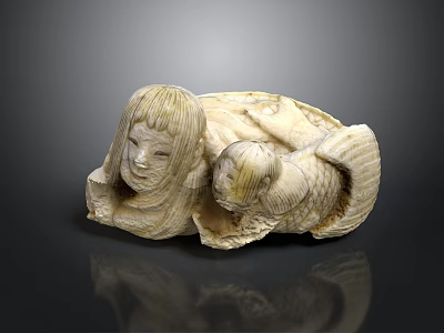 Detailed Ivory Carving Sculpture With Woman Child And Fish Shaped Design 3d model