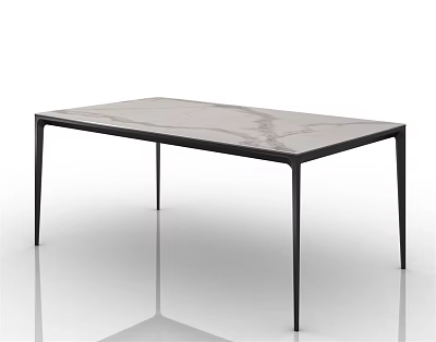 Modern Dining Table With Smooth Marble Top And Black Metal Legs Design 3d model
