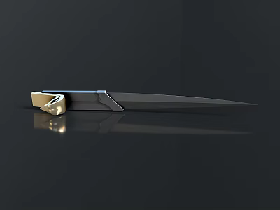 Tactical Dagger Weapon With Sharp Black Blade And Golden Modern Handle 3d model