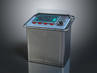 Industrial Metal Equipment With Display Screen Red Buttons And Handle 3d model