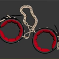 Black Leather Handcuffs With Red Lining And Silver Chain Links