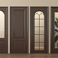 Wooden Hinged Doors In Dark Brown With Various Glass Designs For Interior Spaces