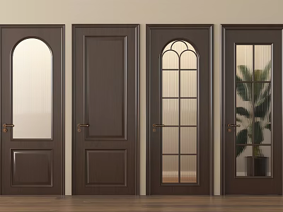 Wooden Hinged Doors In Dark Brown With Various Glass Designs For Interior Spaces 3d model