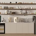 Modern Kitchen Tableware Set With Shelves Cabinets Coffee Machine Kettle And Sink 3d model