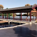 Chinese Style Landscape Bridge With Pavilion Over Pond And Autumn Trees