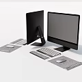 Modern Dual Computer Monitors Setup With Keyboard Mouse And Mouse Pads 3d model