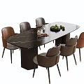 Modern Black Marble Dining Table and Brown Chairs Set for Home Interior 3d model