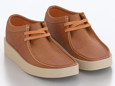 Brown Casual Leather Shoes with Beige Thick Sole and Laces Design 3d model