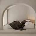 Minimalist Bedroom Interior With Open Balcony Brown Bean Bag Sofa And Sea View
