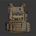 Brown Tactical Vest With Multiple Pockets Gear Label And Radio Equipment