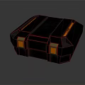 Futuristic Black Tech Container With Orange Strips And Yellow Accents