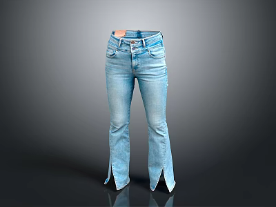 Blue Flared Denim Jeans Featuring Split Hem And Modern Silhouette Design 3d model