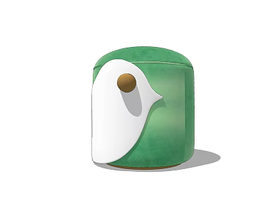 Green Velvet Sofa Stool with White Bird Shaped Design and Gold Button 3d model