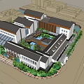 Modern Architectural Complex With Central Courtyard Multiple Buildings And Lush Gardens 3d model