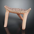 Handcrafted Wooden Stool With Intricate Geometric Patterns And Unique Leg Design
