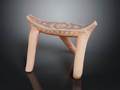 Handcrafted Wooden Stool With Intricate Geometric Patterns And Unique Leg Design 3d model