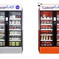 TakeGo Commercial Vending Machines in Silver and Orange with Assorted Products