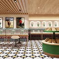 Fruit Store with Xinjiang Specialties Green Shelves Black White Patterned Tiles and Bright Interior
