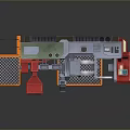Industrial Mechanical Device With Complex Structure Red Green Gray Components And Metal Frames