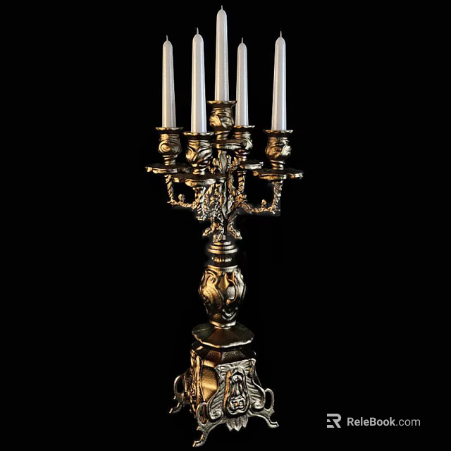 Golden Ornate Candle Lamp With Multiple White Candles For Elegant Home Decor 3d model 