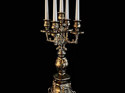 Golden Ornate Candle Lamp With Multiple White Candles For Elegant Home Decor 3d model