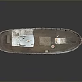 Detailed Vintage Metal Boat Model With White Cabin Deck Railings And Chimney On Weathered Hull