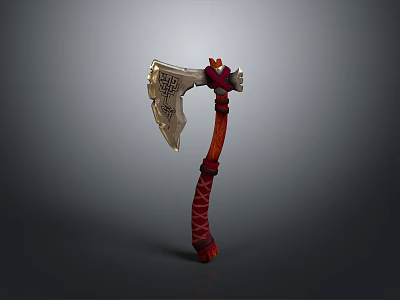 Decorative Battle Axe Featuring Intricate Metal Blade And Red Wrapped Handle 3d model