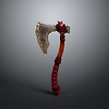 Decorative Battle Axe Featuring Intricate Metal Blade And Red Wrapped Handle