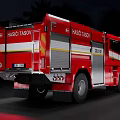 Red Modern Fire Rescue Truck With Emergency Lights And Rescue Equipment