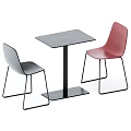 Modern Dining Table And Chairs Set With Gray And Red Seats And Black Frame