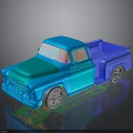 Vintage Blue Toy Truck With Shiny Surface And Reflective Black Background