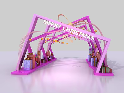 Christmas Themed Event Tunnel With Pink Arch Structure Gift Boxes And Merry Christmas Sign 3d model