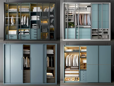 Modern Wardrobe Interior Design With Sliding Doors Drawers Shelves And Hanging Rods 3d model