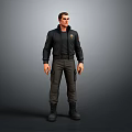 3D Male Character Model Wearing Black Jacket Gray Pants And Boots Standing