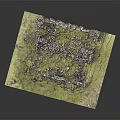 Ancient Ruins Scene Featuring Stone Wall Debris And Green Grassland 3d model