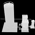 Industrial Equipment System With Tall Cylindrical Tank Rectangular Units Base Platform And Connecting Pipes