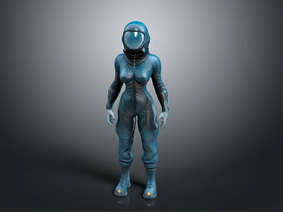 Futuristic Blue Astronaut Suit 3D Model With Helmet Full Body Design And Boots 3d model