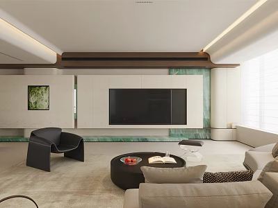 Modern Elegant Open Living Dining Room Interior Design With Sleek TV Wall And Comfortable Furniture 3d model