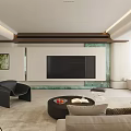 Modern Elegant Open Living Dining Room Interior Design With Sleek TV Wall And Comfortable Furniture