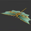 Green Dragonfly Model With Blue Yellow Wing Details Golden Body On White Platform