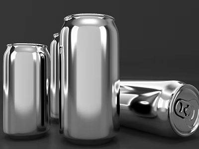 Shiny Silver Beverage Cans Displayed in Multiple Standing and Lying Positions 3d model