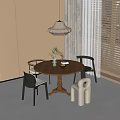 Modern Dining Table and Chair Combination Dining Chair Round Dining Table Chandelier 3d model