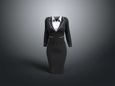 Elegant Black Formal Dress With White Collar And Decorative Trim 3d model