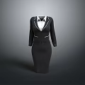 Elegant Black Formal Dress With White Collar And Decorative Trim