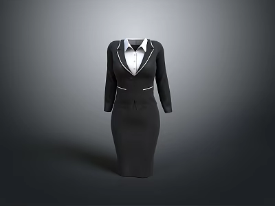 Elegant Black Formal Dress With White Collar And Decorative Trim 3d model