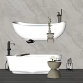 Minimalist Modern Freestanding White Bathtub Interior With Plant Vase Slippers And Wooden Tray