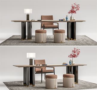 New Chinese Style Desk and Chair Tea Table and Chair Combination 3d model