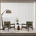 Modern Table and Chairs Set with Floor Lamp Potted Plant Window Blinds in Minimalist Interior